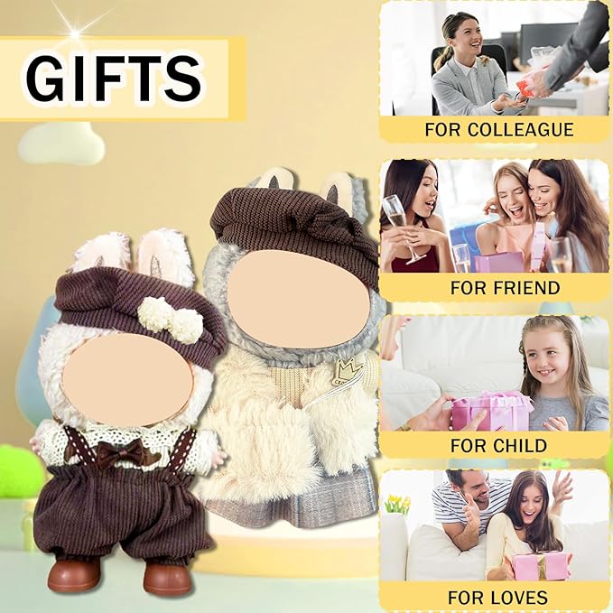 Doll Clothes for Labubu,Cute Outfit for 17cm Doll Clothe 2/3PCS Clothes and Hats Stylish Dolls Clothe for 17 cm Labubu,Casual Style Costumes for Labubu Dolls (Brown hat Set)