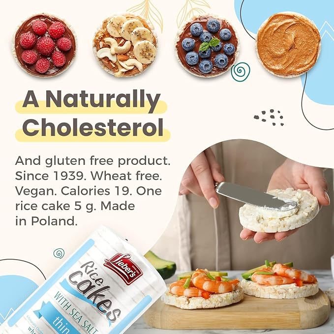 Lieber's Sea Salt Whole-Grain Brown Rice Cakes, Gluten Free, Vegan, 3-Pack | Dairy Free, Wheat Free and Kosher Certified, Crispy, Crunchy Snack with 60 Calories or Less per Cake for on-the-go Eating.