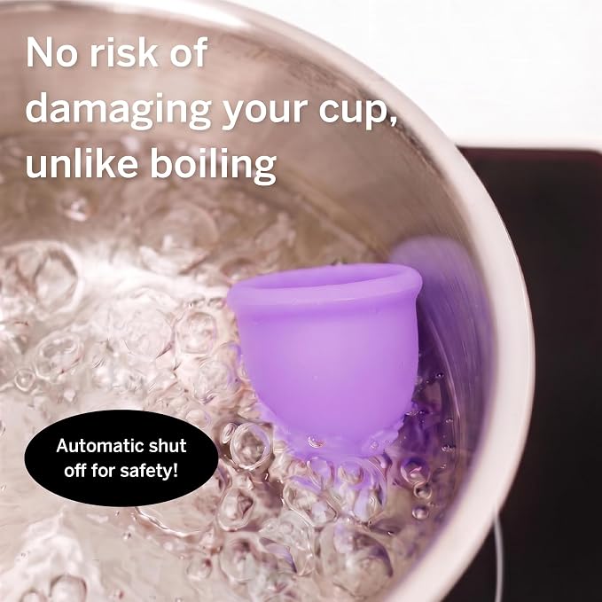 Pixie Menstrual Cup Steam Cleaner - Wash Your Cup + Kill 99.9% of Germs with Cleanser Steam for Feminine Care - 3 Minutes and Your Period Cup is Sterile! Automatic Shut Off - FSA Eligible (White)
