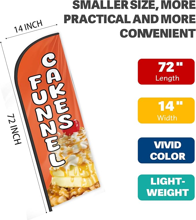Funnel Cakes Feather Flag for Storefronts 6 FT (Flagpole Not Included) | Business Advertising Flag