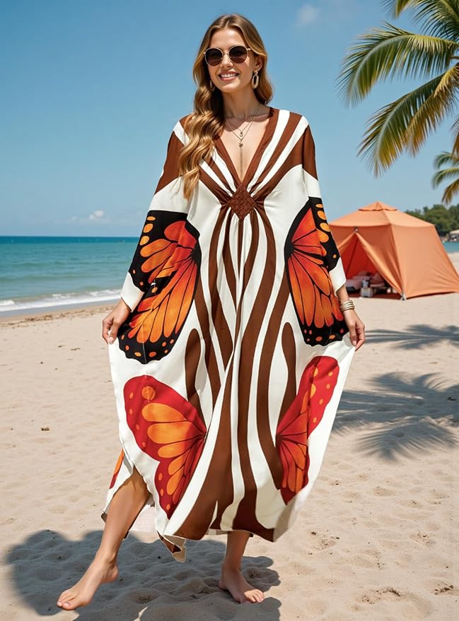 Mumu Dresses for Women Plus Size, Bohemian Kaftan Beach Cover Up Long Maxi Nightgown Soft Loungewear
