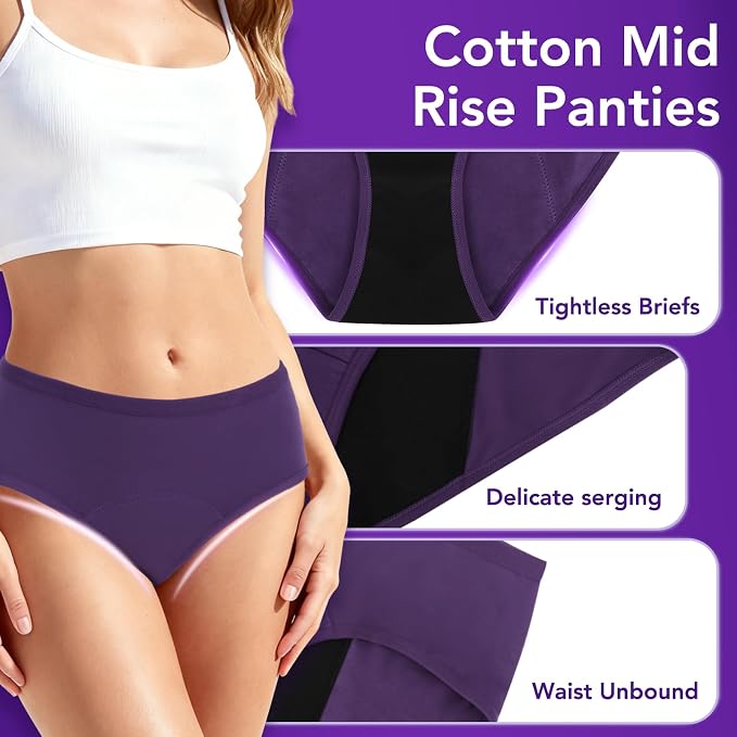Period Underwear for Women, Overnight Panties Washable& Reusable | 60ML High Leak Proof Underwear, Breathable Cotton Period Briefs for Women/ Girls/ Teens/ Incontinence/ Postpartum