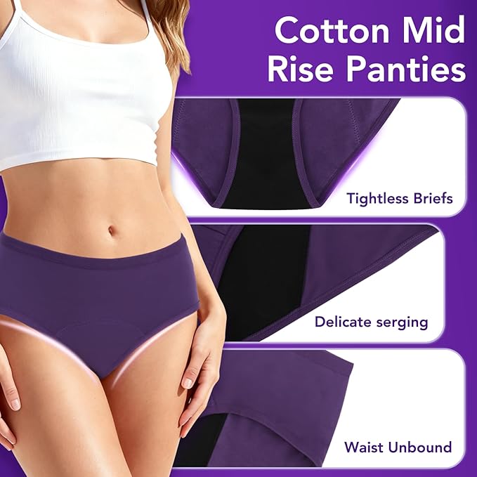 Period Underwear for Women, Overnight Panties Washable& Reusable | 60ML High Leak Proof Underwear, Breathable Cotton Period Briefs for Women/ Girls/ Teens/ Incontinence/ Postpartum