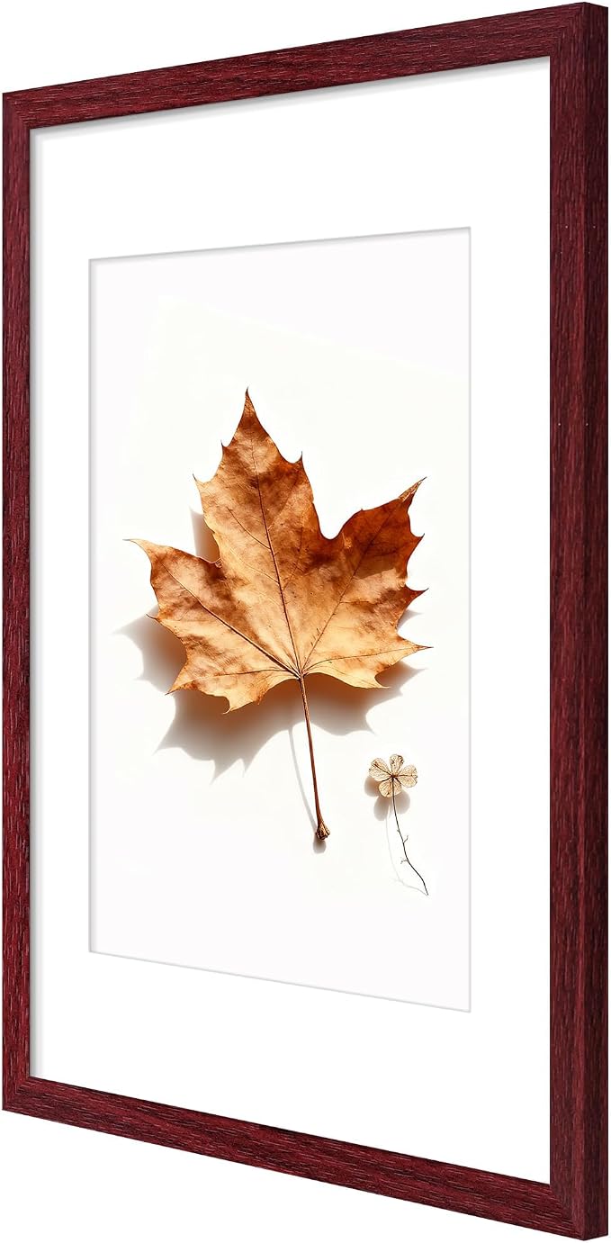 Picrit 12x16 Picture Frame Set of 12, Display 8.5x11 with Mat or 12x16 without Mat, Photo Frames for Wall Mounting Display, Dark Red Wood