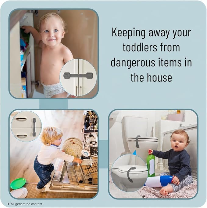 Bates- Child Safety Strap Locks, 6 Pack, Gray, Baby Cabinet Locks
