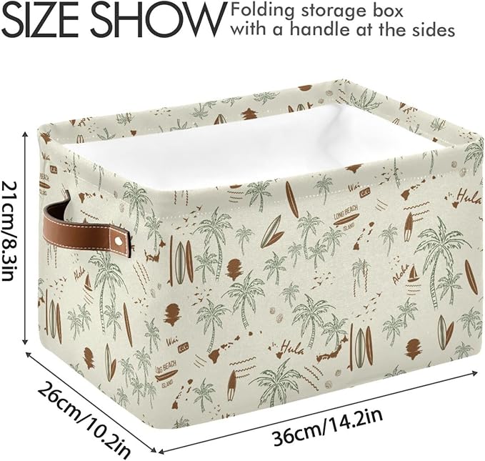 Aslsiy Storage Basket - Hawaii Palm Surf Nursery Bins Brown Baby Box Canvas Clothes Shelf Laundry Hamper Gift Basket for Home Closet - 1 Pcs