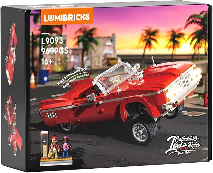Lumibricks Low Rider Big Red Car Building Bricks Set - Street Fusion Vehicle Engineering Lighting Model Modular Collection Kit 969 Pcs for Adults & Teens & Car Lovers