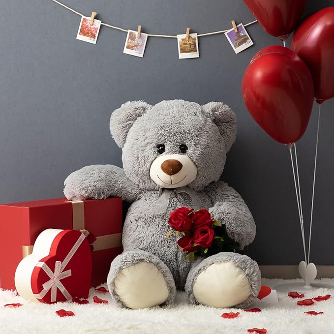HollyHOME Big Teddy Bear Large Teddy Bear Stuffed Animal Birthday Valentines Day Plush for Kids and Girlfriend 36 inch Gray