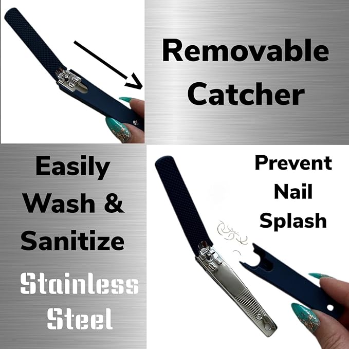 1 Comfort Hold Navy Large Nail Clippers Non-Slip Sure Grip Clipping Removable Catcher Toenails Fingernails Cutter Ultra Sharp Trimmer Stainless Steel Men Women Arthritis Unsteady Hands