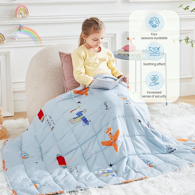 Weighted Blanket - 5 lbs Blue Airplane Heavy Blanket - Small Size Breathable Lap Blanket(36"x48", 5 lbs)