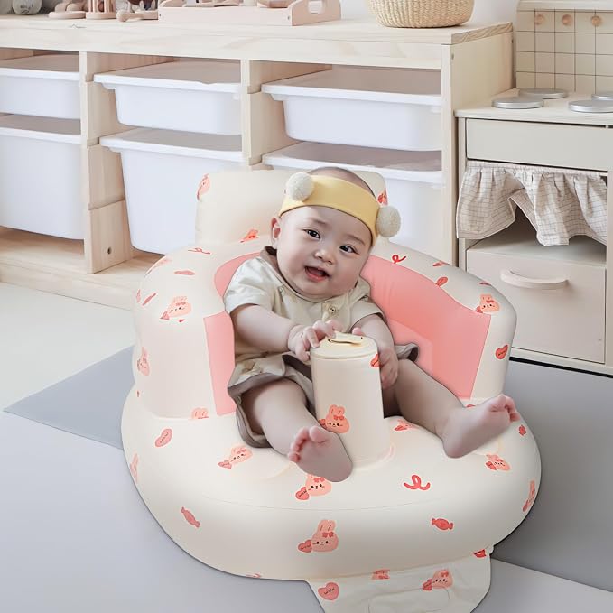 EKEPE Inflatable Baby Chair with Built in Air Pump, Sit me Up Floor Seat for Baby 3 Months & Up, Blow Up Baby Seats for Infants for Sitting Up - Bunny