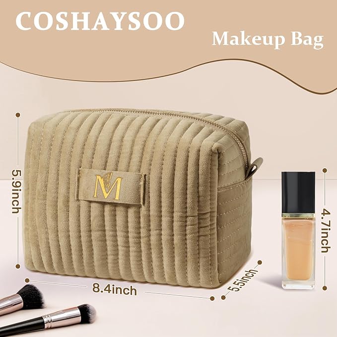 COSHAYSOO Unique New Mom Gifts First Time Expecting Mommy to be Initial Cosmetic Bags Makeup Travel Case, Practical Mothers Teachers Nurse Week Gift Ideas Fashion Womens Beauty Accessories Letter M