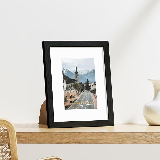 Vittanly 8x10 Picture Frames Set of 9, Wall & Tabletop, Black&Grey&White | Display Pictures 5x7 with Mat or 8x10 without Mat, Small Photo Frames, Engineered Wood with Shatter Resistant Plexiglass