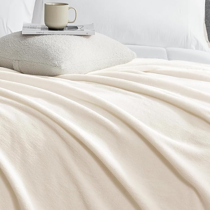 Hansleep Twin Beige Fleece Blanket, Soft Flannel Bed Blanket | Fuzzy Cozy Blanket 60x80 Inches, Multi-use for Bed, Sofa, Couch, Travel, Camping, All Season Warm Lightweight Cover