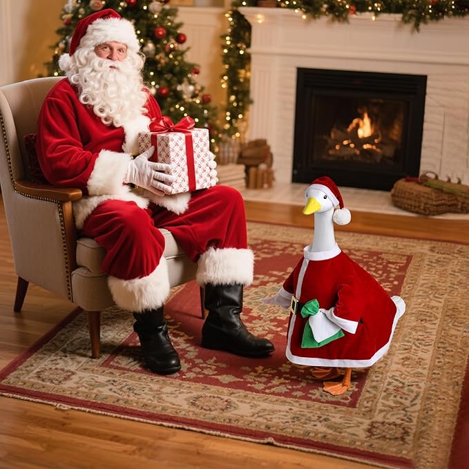 Porch Goose Outfits, Christmas Santa Claus Lawn Goose Clothes, Cute Goose Costume for 23" Geese Outdoor Patio Yard Decoration