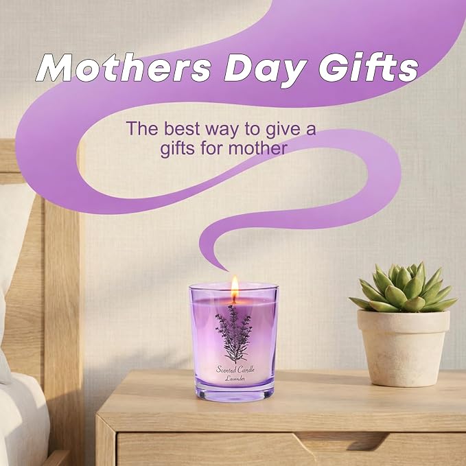 Lavender Soy Scented Candle for Women, Aromatherapy Glass Jar Candle with Wooden Lid, Home Fragrance Candle for Bedroom, Living Room and Bathroom, Gift for Birthday, Housewarming and Holidays