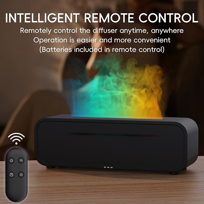 YALEDI Essential Oil Diffuser, Flame Fire Oil Diffuser, 250ml Cool Mist Aromatherapy Humidifier, Scent Aroma Diffuser with 7 Colors Light, Remote Control, Timer & Auto-Off for Home Room (White)