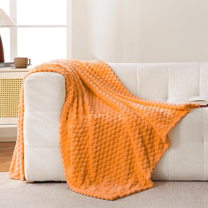 Bnuitland Light Orange Flannel Throw Twin Size Blanket (60X80 inches), 300 GSM Fleece Cozy Warm Soft Home Decor Lightweight Bed Blanket for Adults, Suitable for All Seasons.