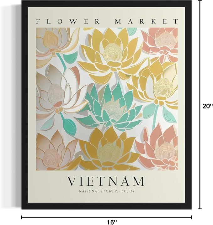 Vietnam Flower Market Art Print Poster, Wall Art Floral Painting Botanical Decor for Bedroom, Kitchen, Bathroom Livingroom Decoration 82B (Vietnam, 20"L x 16"W, Unframed)