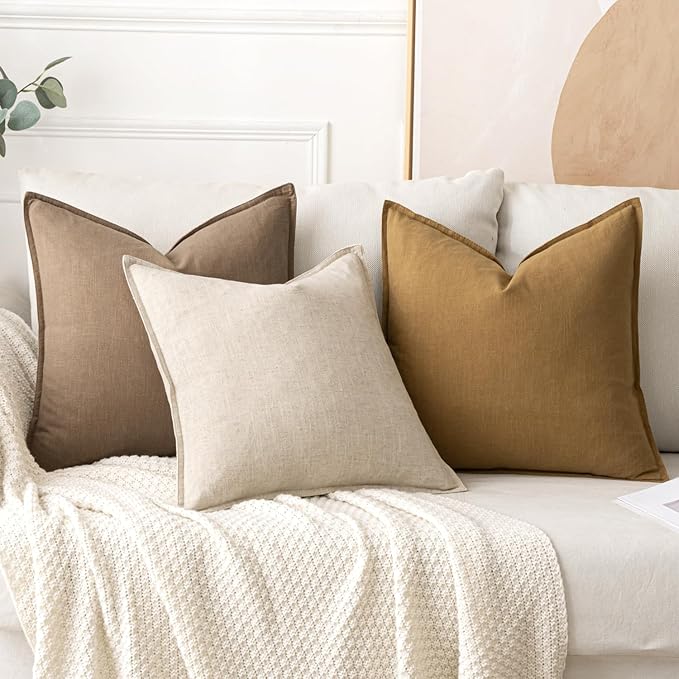 MIULEE Decorative Linen Euro Sham Pillow Covers 28x28 Inch Khaki | Boho Farmhouse Fall Autumn Couch Throw Pillows for Bed, Pack of 2 Accent Modern Pillowcases, Sofa Livingroom Home Decor