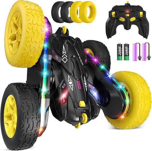 Remote Control Car,RC Cars with Sides Light Strip and Headlights,Double Sided 360 Flips Rotating RC Stunt Car,2.4Ghz All Terrain Toys for Ages 4-8 Kids Toy for Boys Birthday Gift(Black)