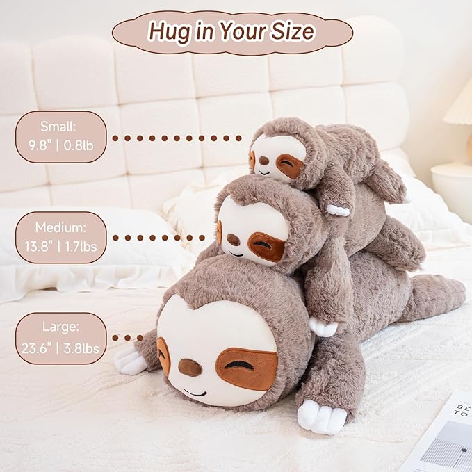 SQEQE Weighted Stuffed Animals Sloth Plushies, Weighted Sloth Plush, Soft Pillow Toy for Kids Adults, Christmas & Valentines Gift 23.6 Inch 3.8 Lbs