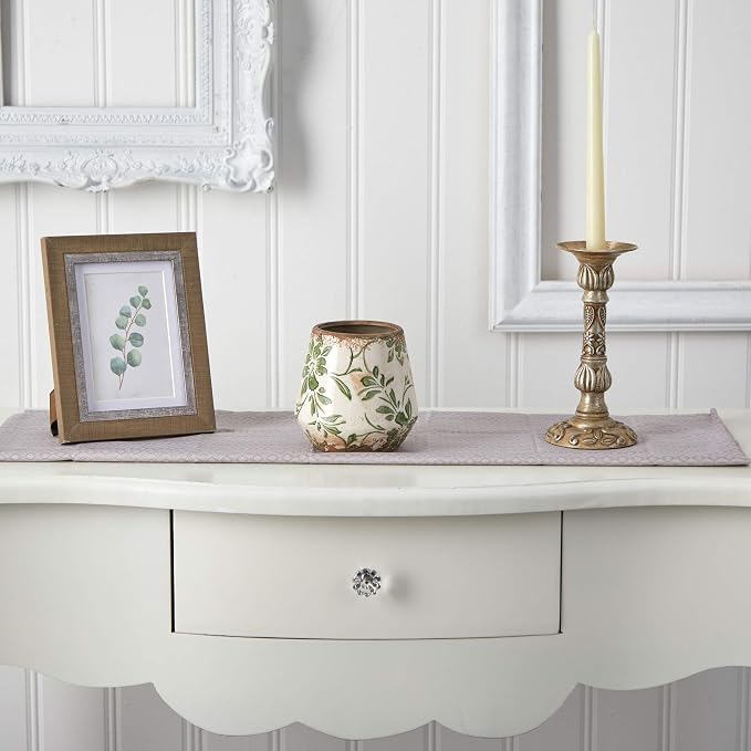 Nearly Natural 5.5 in Tuscan Ceramic Green Scroll Planter Vase Room Decor | Artisanal Floral Pattern, Rugged Square Silhouette, Generous 2.619-Quart Volume, Perfect for a Country-Chic Mantel Accent