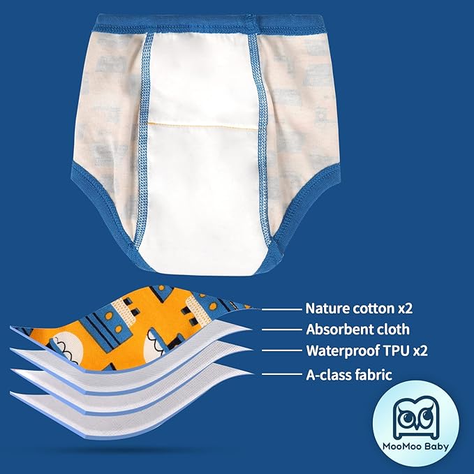 MooMoo Baby 8 Packs Potty Training Pants Cotton Absorbent Training Underwear for Toddler Boy and Girls 2T-9T