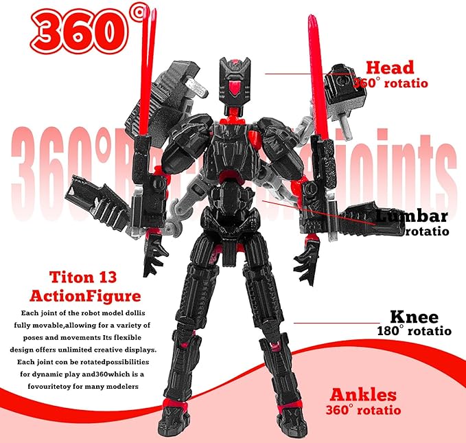 Assembly Completed T13 Action Figure，T13 mision 13 figuras originales 3D Printed Toys Nova 13 Action Figures Desktop Decorations for Game Lovers Toy (Black Red, 5.5 Inch)