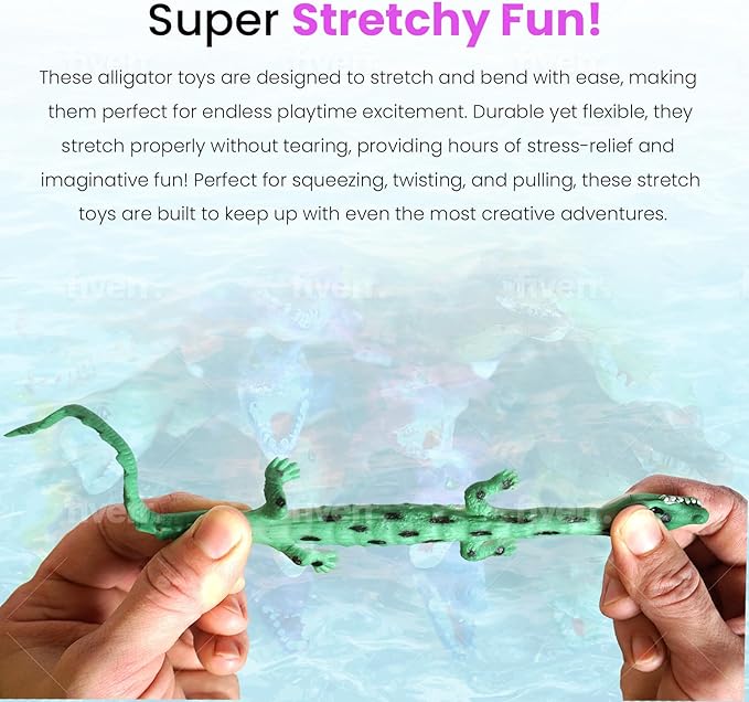 SENSORY4U Color Changing Crocodile Bath Toys – 16 Pack Stretchy Alligator Water Game for Toddlers, 6 Inch Rubber Animal Figure for Sensory Play, Party Favors & Water Table Fun