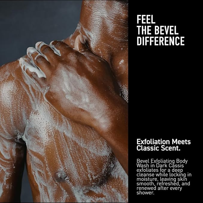Bevel Exfoliating Body Wash for Men - Dark Cassis Scent with Charcoal and Argan Oil, 16 Oz (Packaging May Vary)
