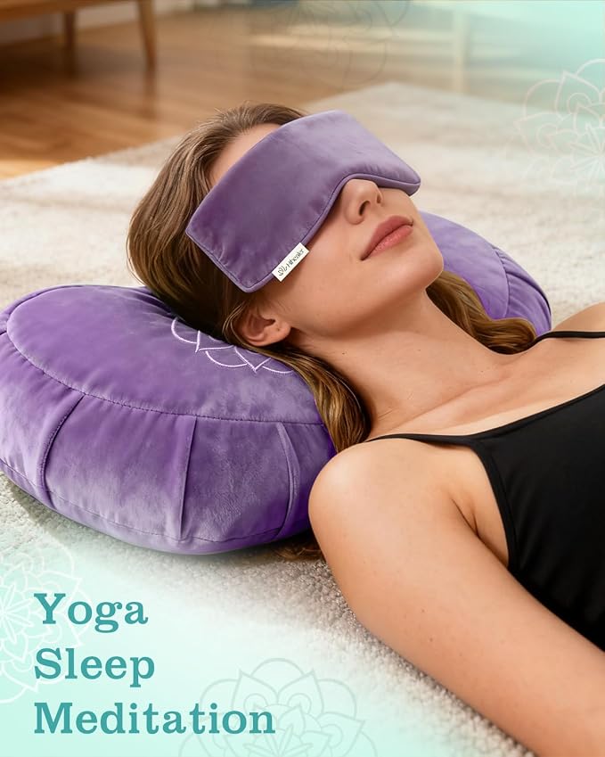 Hihealer Premium Crescent Meditation Cushion, Ergonomic Buckwheat Hull Floor Pillow for Adults, Comfortable Yoga Bolster for Meditation & Floor Sitting (Purple)
