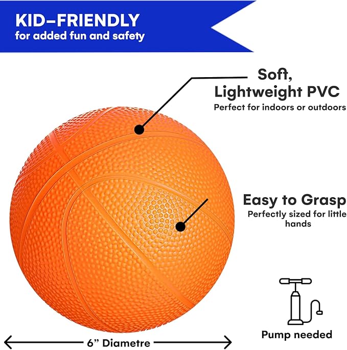 Botabee - Set of 2 Kids Basketball - 6 Inch Mini Rubber Ball for Little Tikes - Toddler Balls for Indoor/Outdoor Play - Ideal Gift Toy for Boys - Lightweight and Soft Replacement Toys (Orange)