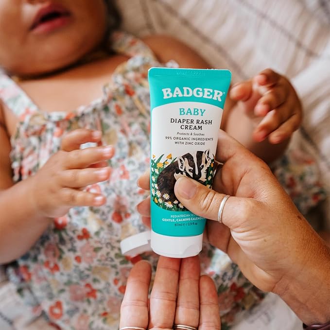Badger Baby Diaper Rash Cream, Zinc Oxide Diaper Cream for Babies, Natural Skin Barrier Cream with Organic Sunflower Oil & Beeswax, 2.9 fl oz