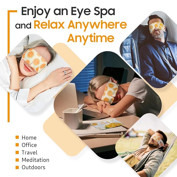 BeHoomi 20Packs Steam Eye Mask, Heated Eye Mask Warm Compress for Eyes, Disposable Self Heating Steam Mask for Sleep, Spa, Travel Essentials, Relaxation Gifts for Women, Mothers Day Gifts (Orange)