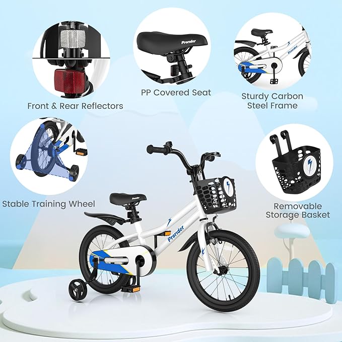 BABY JOY Kids Bike, 12 14 16 18 20 Inch Children Bikes for Boys Girls Teens 3-8 8+ Years w/Training Wheels or Kickstand, Handbrake, Coaster Brake & Removable Basket, Kids Bicycle of Multiple Colors