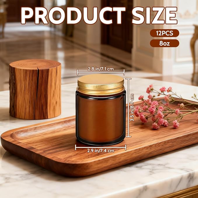 12 Pack 8 oz Mahogany & Teakwood Scented Soy Candles, Bulk Glass Jar Candles, Aromatherapy Candles for Home, Office, Wedding, Party & Gifts