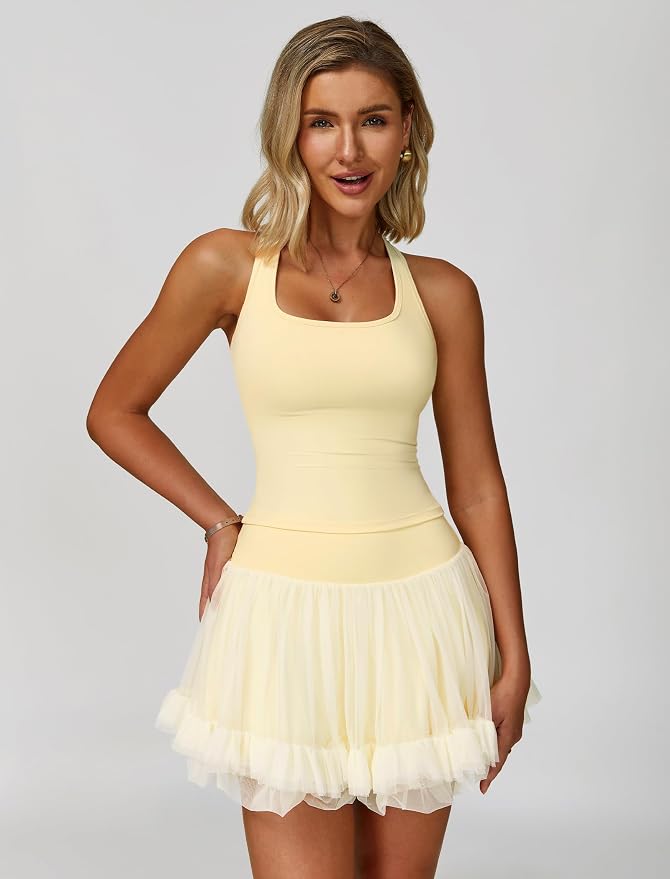 ABOCIW 2 Piece Tennis Dresses for Women Side Slit Mini Skirt Set Racerback Workout Crop Tank Top Golf Outfits