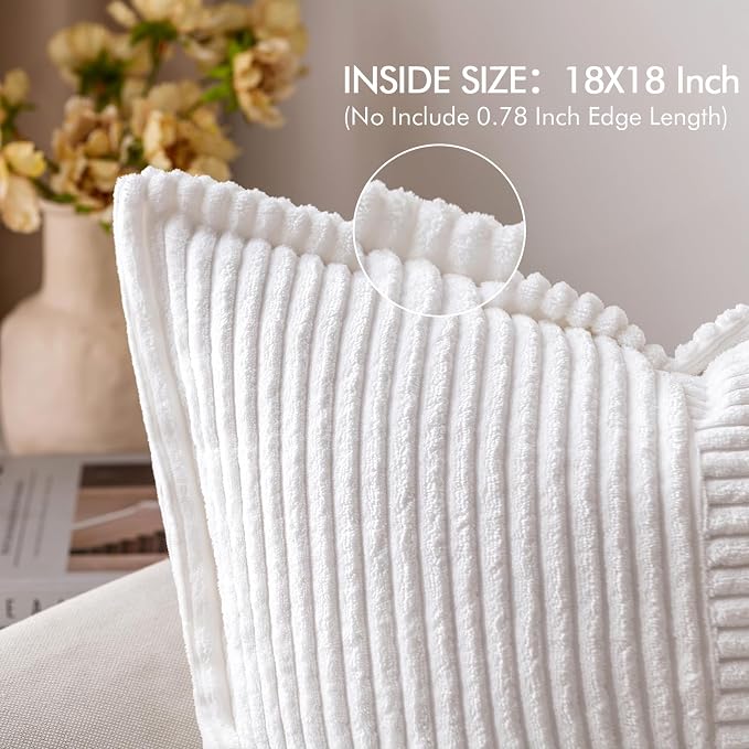 MIULEE Decorative Throw Pillow Covers for Couch 18x18 Inch White 2 Pack | Boho Broadside Striped Patchwork Pillow Covers, Soft Corduroy Cushion Cases, For Sofa Bed Livingroom Home Decor