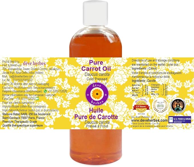 Deve Herbes Pure Carrot Oil (Daucus carota) Cold Pressed 200ml (6.76 oz)
