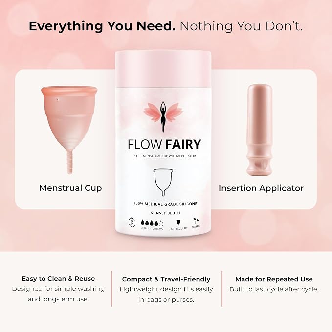 Menstrual Cup with Applicator – Reusable 100% Medical-Grade Silicone Period Cup for Beginners – Leak-Free, Eco-Friendly, BPA & Latex Free, Up to 12-Hour Protection (Small)