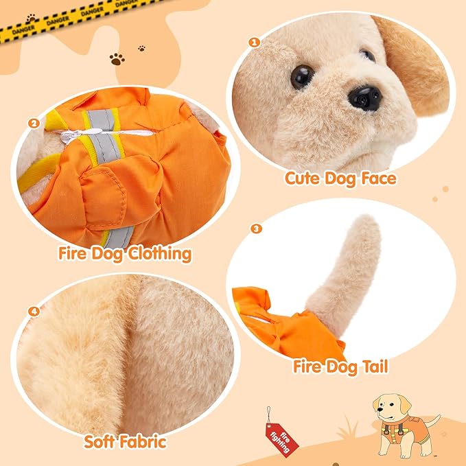 Golden Retriever Stuffed Animal with Orange Safety Vest – Firefighter Dog Plush Toy Birthday Surprise, for Kids, Boys & Girls,10"