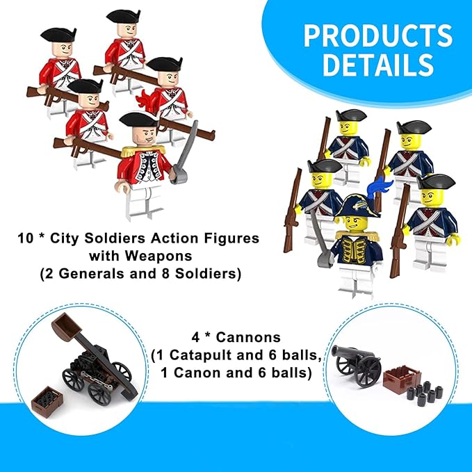 Mini 14Pcs Collectible Revolutionary War City Soldiers Set with Weapons,Desktop Birthday Gifts for Boys and Girls