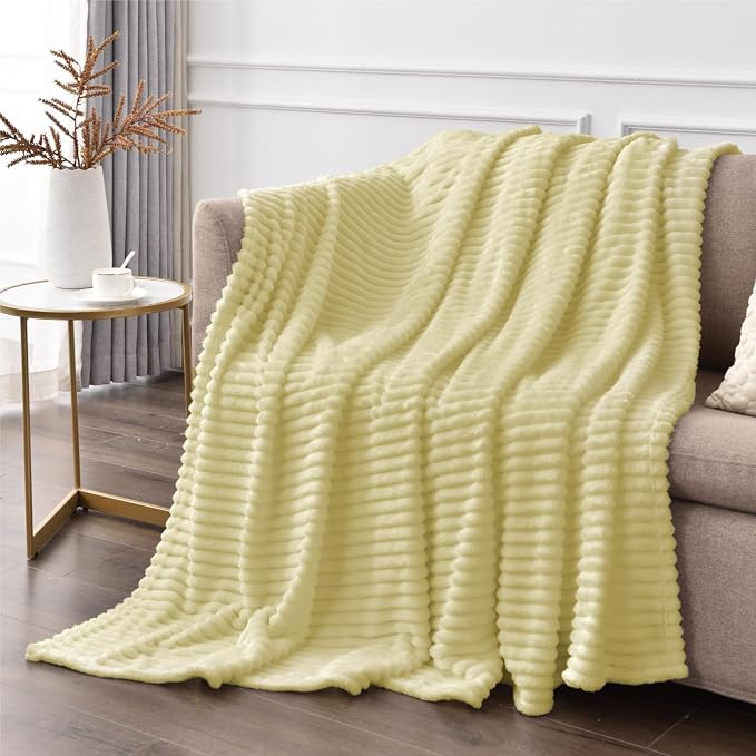 BEDELITE Ribbed Transparent Yellow Fleece Twin Blanket for Bed, 60x80 Inch | Soft Warm Decorative Fluffy Blanket, Cozy Plush Lightweight Fuzzy Throw Blanket for Couch Sofa Room Decor, Gift for Women