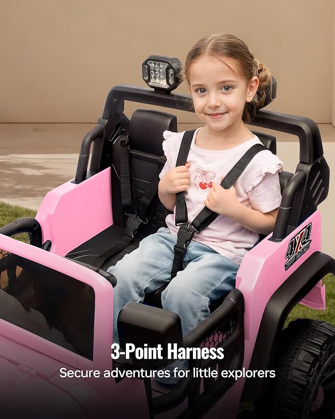 Outfunny 2 Seater Ride on Car Toy, 24V 4WD Electric Car for Kids 4-8 with Remote Control, 4x200W Motors, Capacity 150 lb - Light Pink