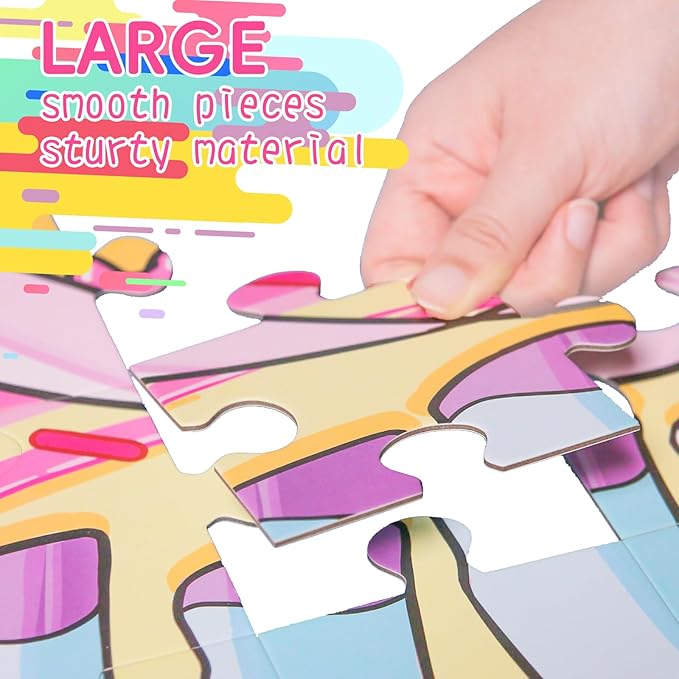 Large Shimmery Unicorn Floor Puzzle for Kids Ages 4-8, 45+ Pieces Large Jigsaw Puzzle for Kids&Toddler Ages 3 4 5 6 7 8, Educational Puzzels Unicorn Toys for Girls Unicorn Christmas Birthday Gift