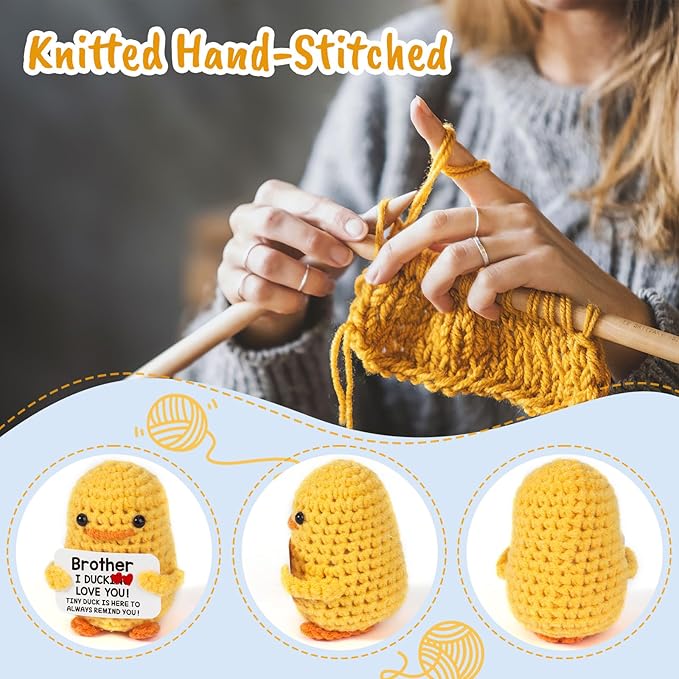 MBL Funny Birthday Gifts for Brother - Handmade Small Cute Cool Crochet Duck Present for Big Little Bro Easter Graduation Christmas Stocking Stuffers