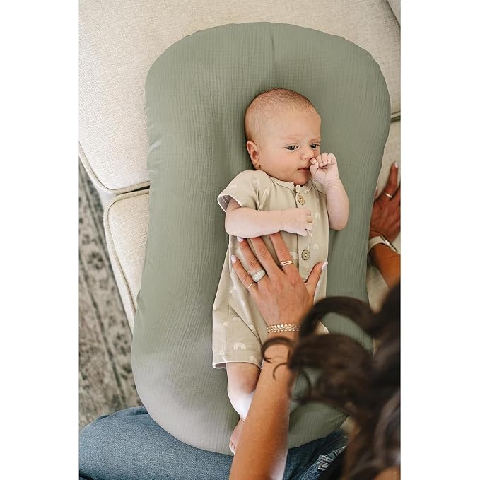 Konssy Muslin Baby Lounger Cover 2 Pack, 100% Cotton Newborn Lounger Cover, Soft and Breathable Baby Nest Slipcover for Boys Girls (Rabbit,Fog Green)