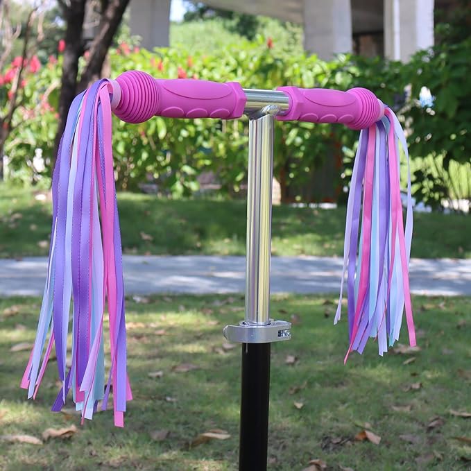 PLATT Kid's Bicycle Handlebar Streamers Colorful Ribbons Tassel for Girls Boys Bicycle Handlebar Scooter Handgrip (Purple 1Pair)