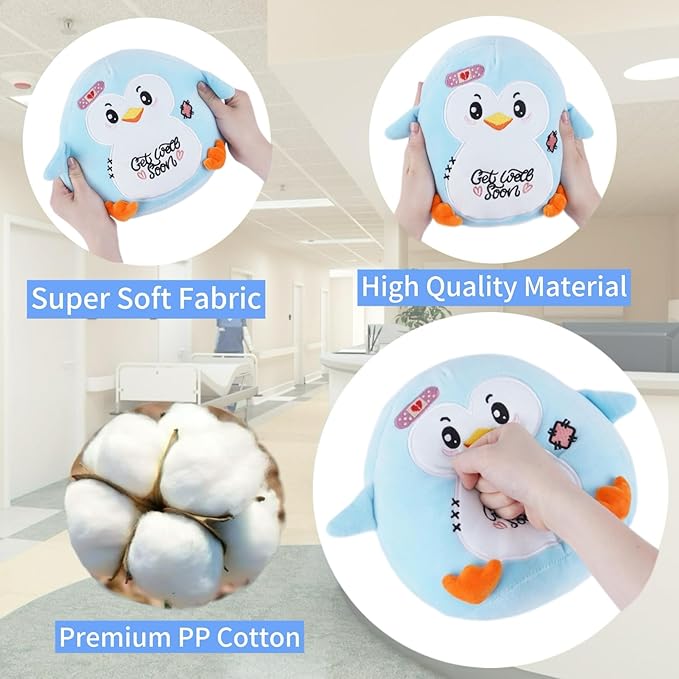 Get Well Penguin Stuffed Animal - Get Well Soon Gifts Penguin Plush Heartwarming Design for Rehabilitation Kids' Gift 8 Inch Blue